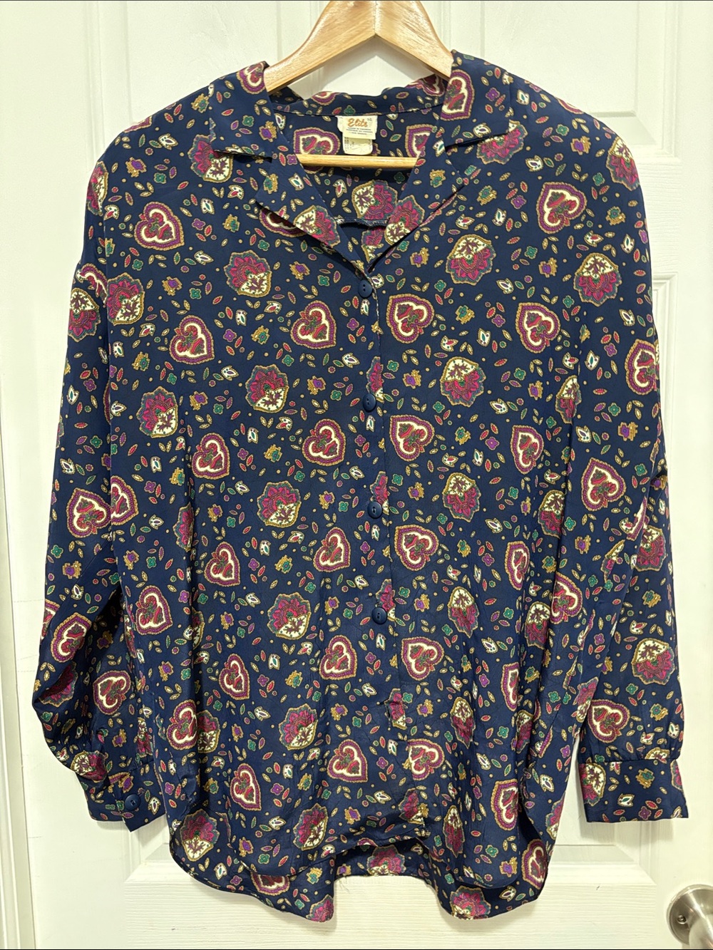 Vintage Navy Floral/Paisley Button-Up Blouse